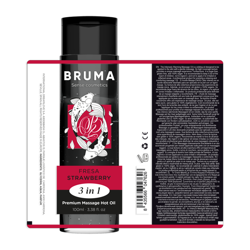 Olio da massaggio premium effetto calore gusto fragola 3 in 1 — BRUMA