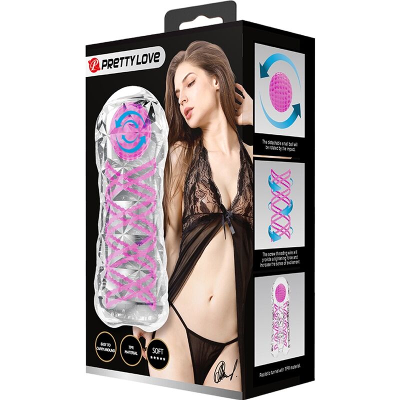 Masturbatore maschile Fantasy con spirale interna e perline trasparenti — PRETTY LOVE MALE