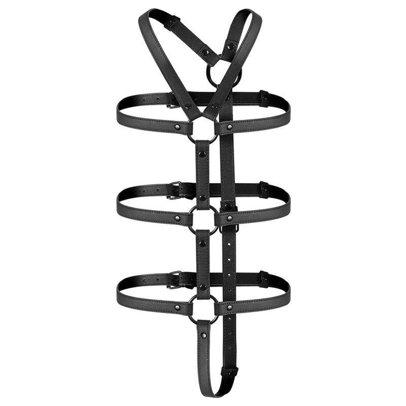 Harnais réglable torse et bras en cuir végétalien — FETISH SUBMISSIVE BONDAGE