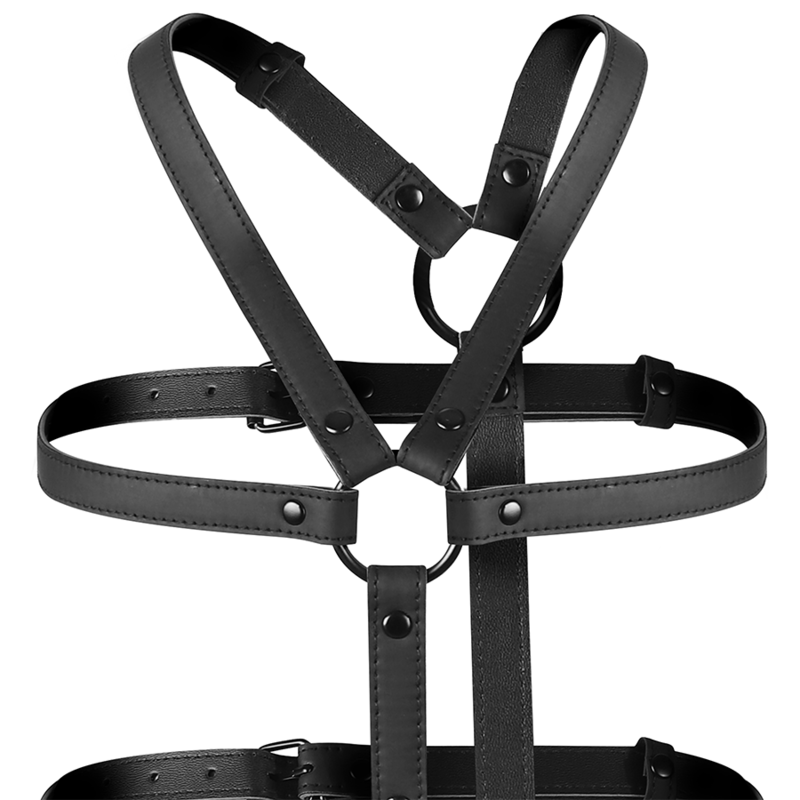 Harnais réglable torse et bras en cuir végétalien — FETISH SUBMISSIVE BONDAGE