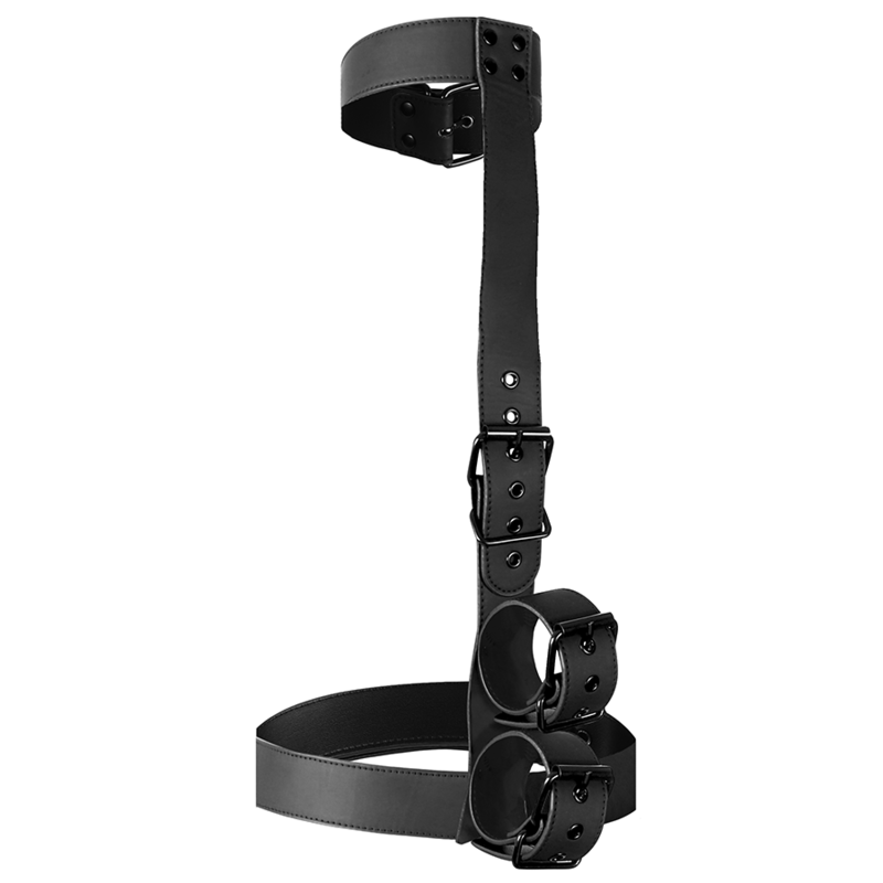 Ensemble de retenue corps, cou et poignets réglable en cuir végétalien — FETISH SUBMISSIVE BONDAGE