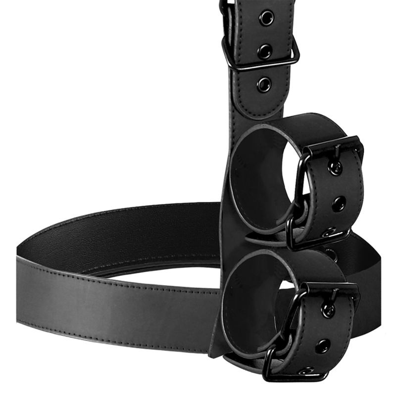 Ensemble de retenue corps, cou et poignets réglable en cuir végétalien — FETISH SUBMISSIVE BONDAGE