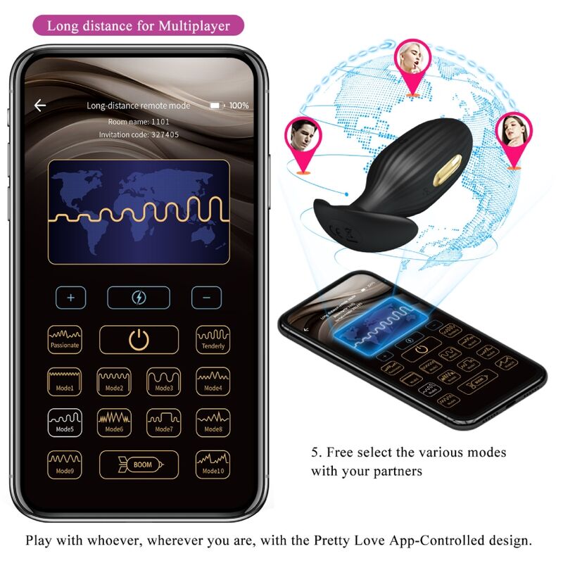 Plug anal connecté contrôlé par application Jefferson noir — PRETTY LOVE BOTTOM