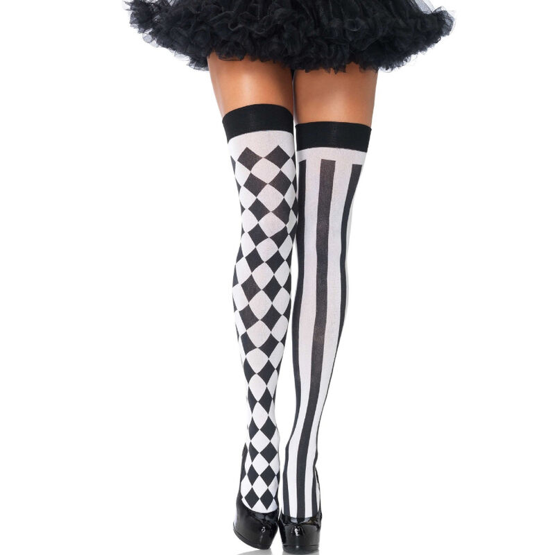 Bas cuissardes motif arlequin noir et blanc — LEG AVENUE HOSIERY