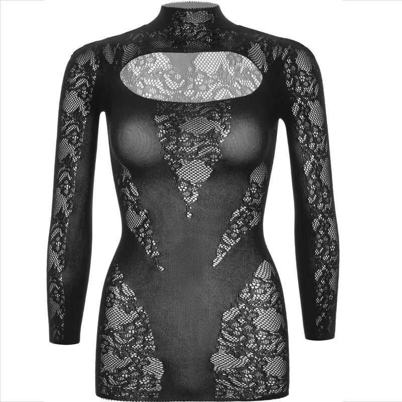 Mini-robe en dentelle à manches longues noire — LEG AVENUE DRESSES