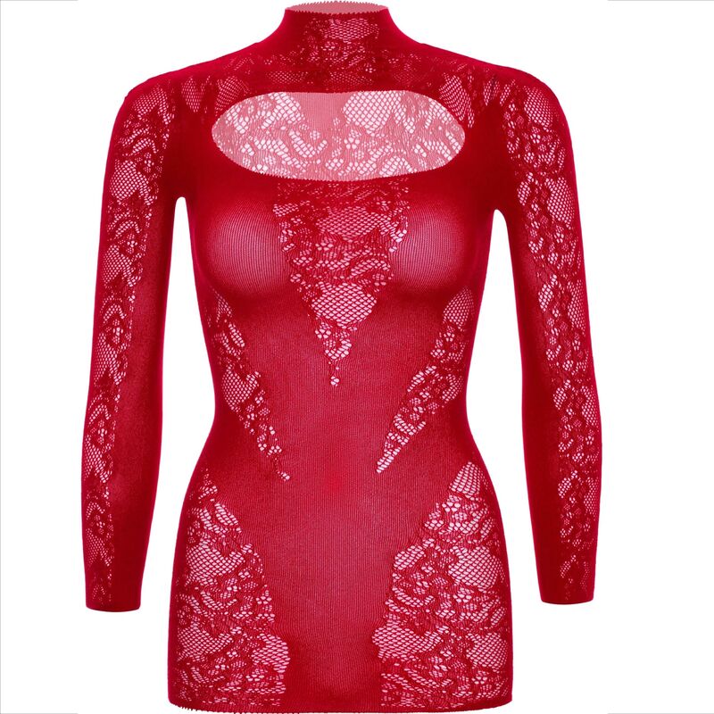 Mini-robe en dentelle rouge à manches longues — LEG AVENUE DRESSES