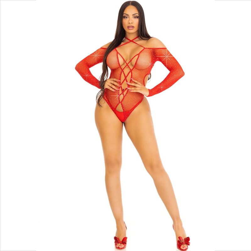Body résille sans entrejambe rouge strassé — LEG AVENUE BODYSTOCKINGS