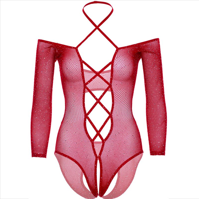 Body résille sans entrejambe rouge strassé — LEG AVENUE BODYSTOCKINGS