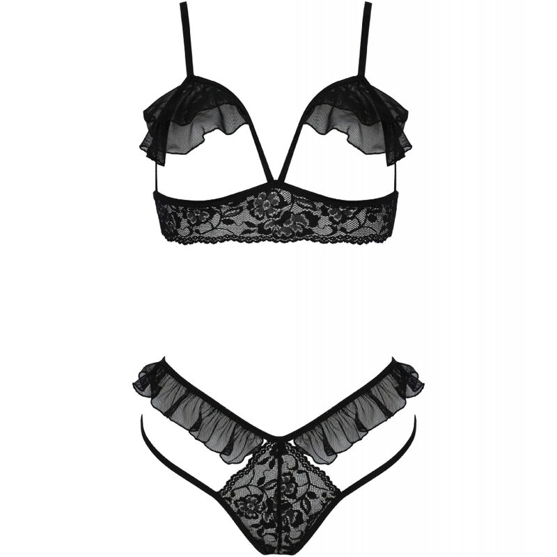 Ensemble de lingerie dentelle noir, bonnets ouverts — PASSION WOMAN SETS