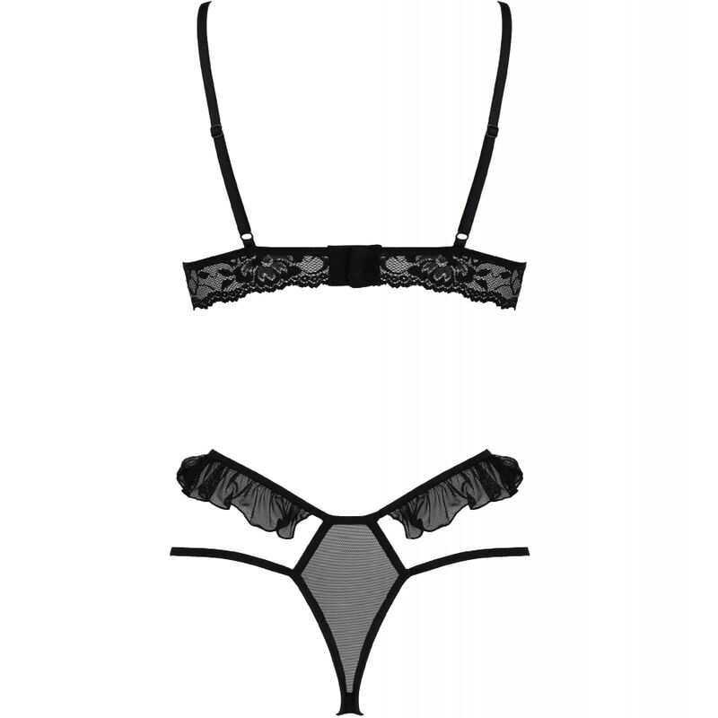 Ensemble dentelle et tulle noir à bonnets ouverts — PASSION WOMAN SETS