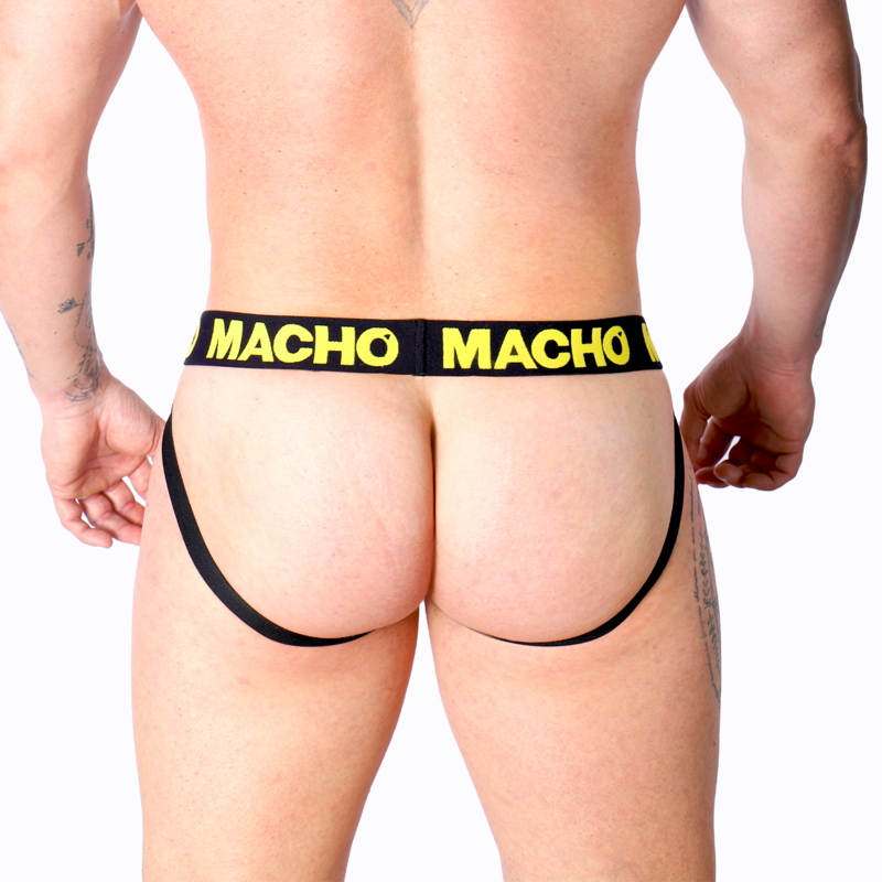 Jockstrap lycra jaune fesses nues — MACHO UNDERWEAR