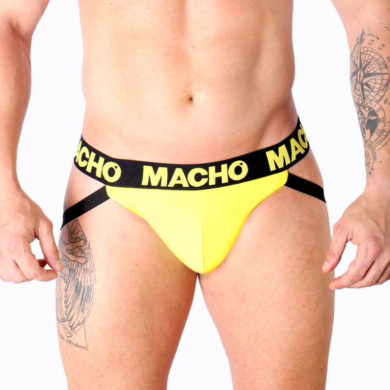 Jock en lycra jaune à fesses ouvertes — MACHO UNDERWEAR
