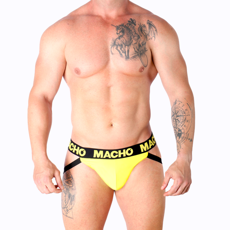 Jock en lycra jaune à fesses ouvertes — MACHO UNDERWEAR