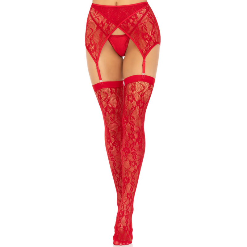 Cuisses dentelle et porte-jarretelles rouges — LEG AVENUE HOSIERY