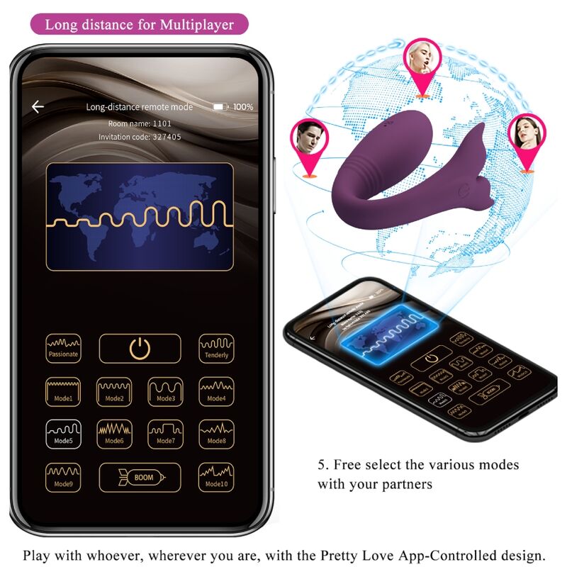 Vibromasseur couple à queue de baleine connecté — PRETTY LOVE LED