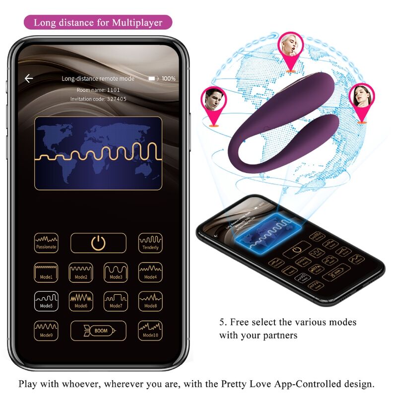 Vibrateur double plaisir connecté — PRETTY LOVE C-TYPE