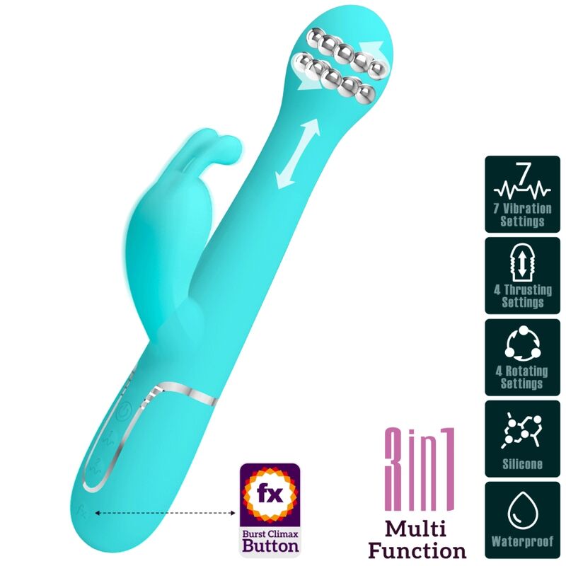 Vibrateur rabbit 3-en-1 multifonction vert aqua — PRETTY LOVE FLIRTATION