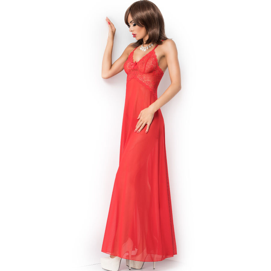 Nuisette longue babydoll en satin rouge — CHILIROSE BABYDOLLS