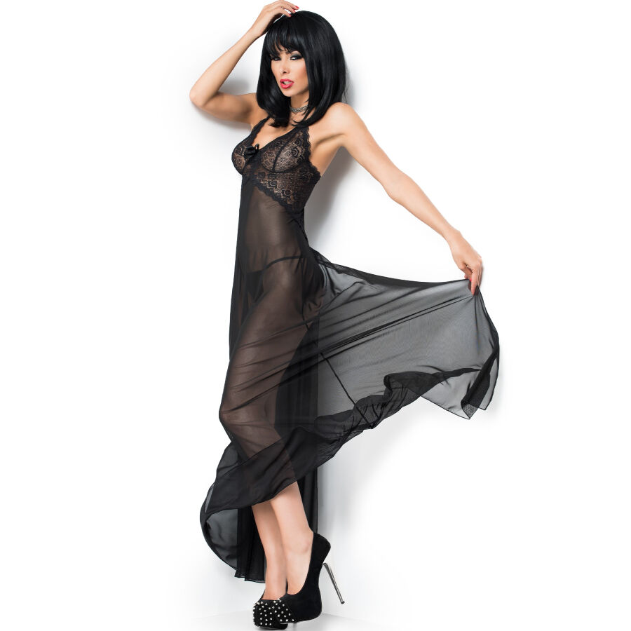 Nuisette longue en dentelle noire — CHILIROSE BABYDOLLS