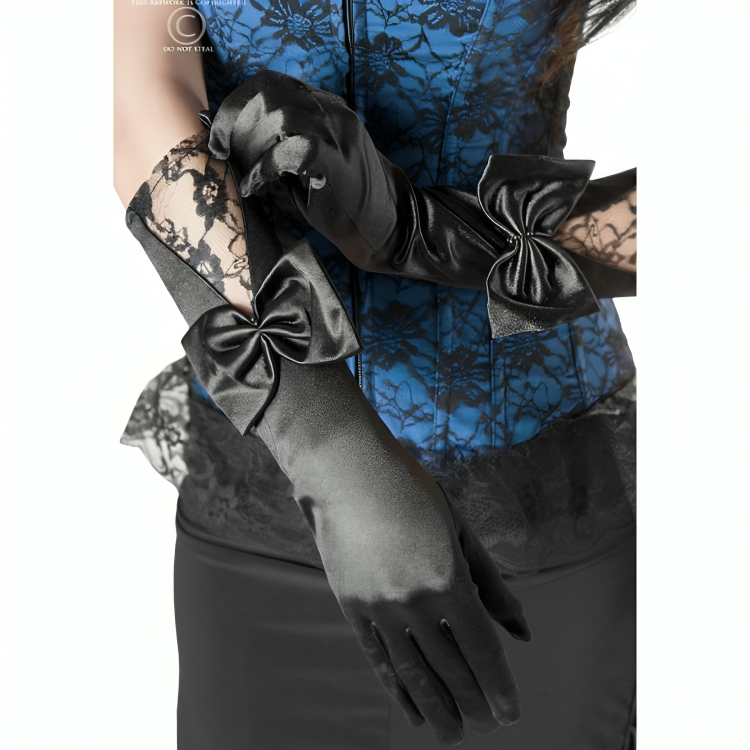 Gants satin et dentelle noirs — CHILIROSE ACCESORIES