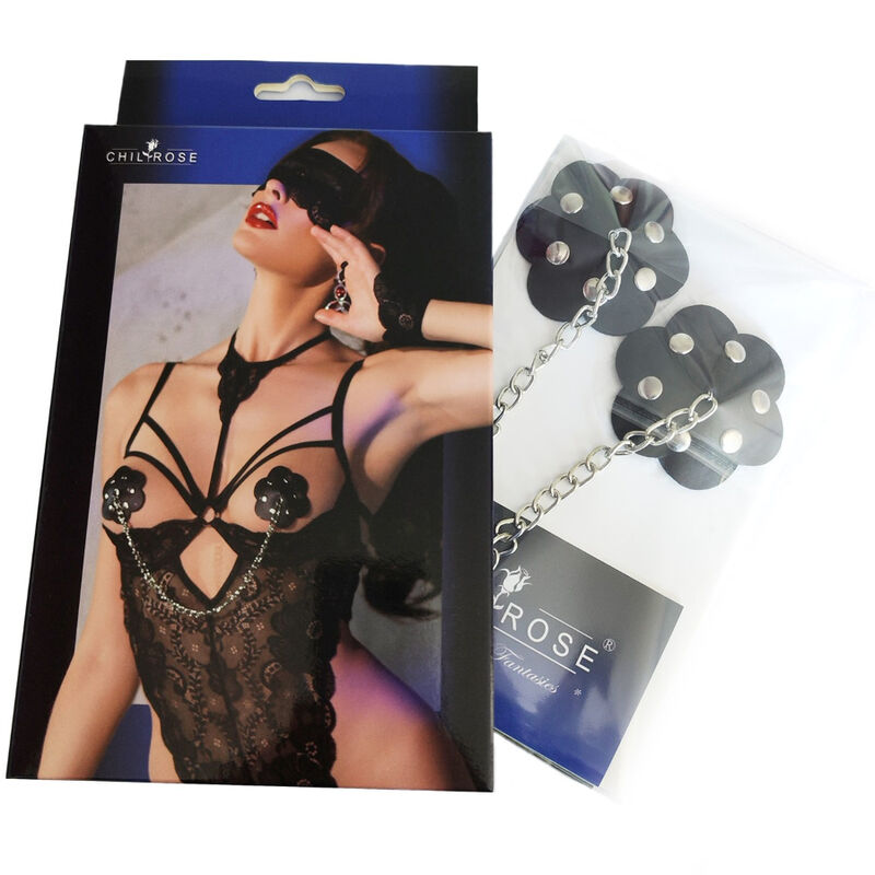 Cache-tétons noir à chaîne argentée — CHILIROSE ACCESORIES