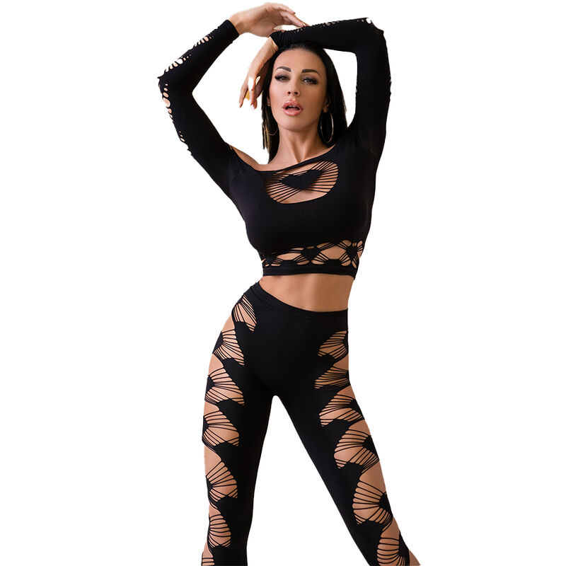 Ensemble haut et legging noir en maille extensible — CHILIROSE SETS