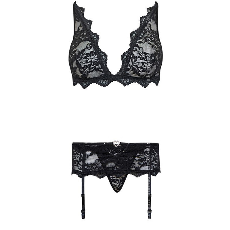 Black Lace Lingerie Set — Bra, Briefs & Suspender Belt — LIVCO CORSETTI SETS