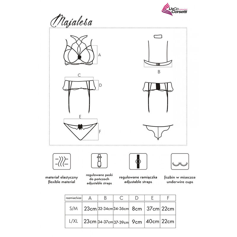 Schwarzes Spitzen-BH-, Strumpfhalter- und Slip-Set — LIVCO CORSETTI SETS