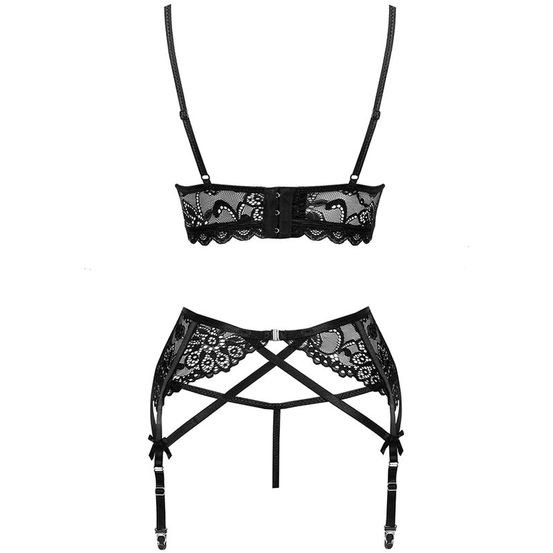 Set di pizzo nero reggiseno, giarrettiera e slip — LIVCO CORSETTI SETS