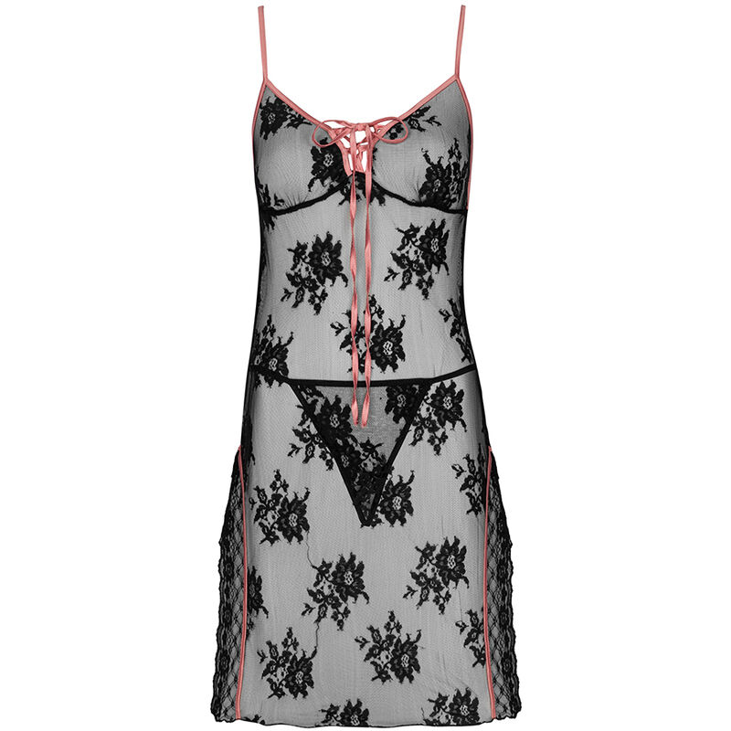 Ensemble chemise de nuit et string dentelle noir et rose — LIVCO CORSETTI SETS