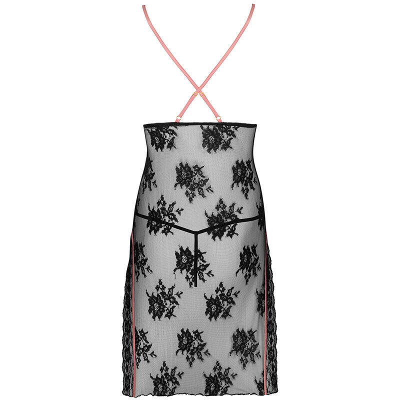 Ensemble chemise de nuit et string dentelle noir et rose — LIVCO CORSETTI SETS