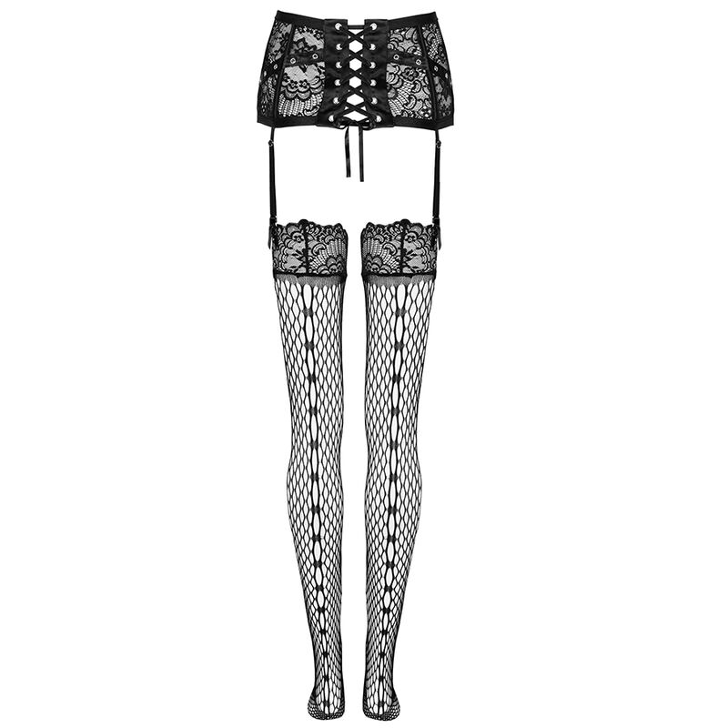 Porte-jarretelles dentelle noire et bas résille — LIVCO CORSETTI SETS