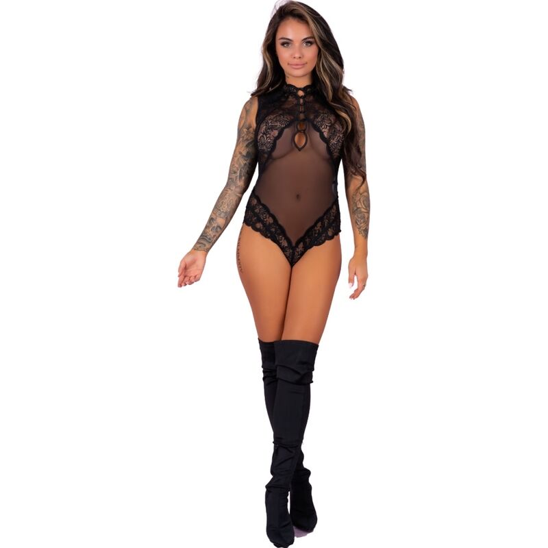 Body transparente em renda e malha preta — LIVCO CORSETTI BODIES