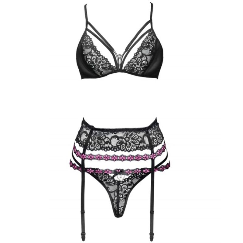 Schwarzes Spitzen-Lingerie-Set mit Strumpfhose — LIVCO CORSETTI SETS