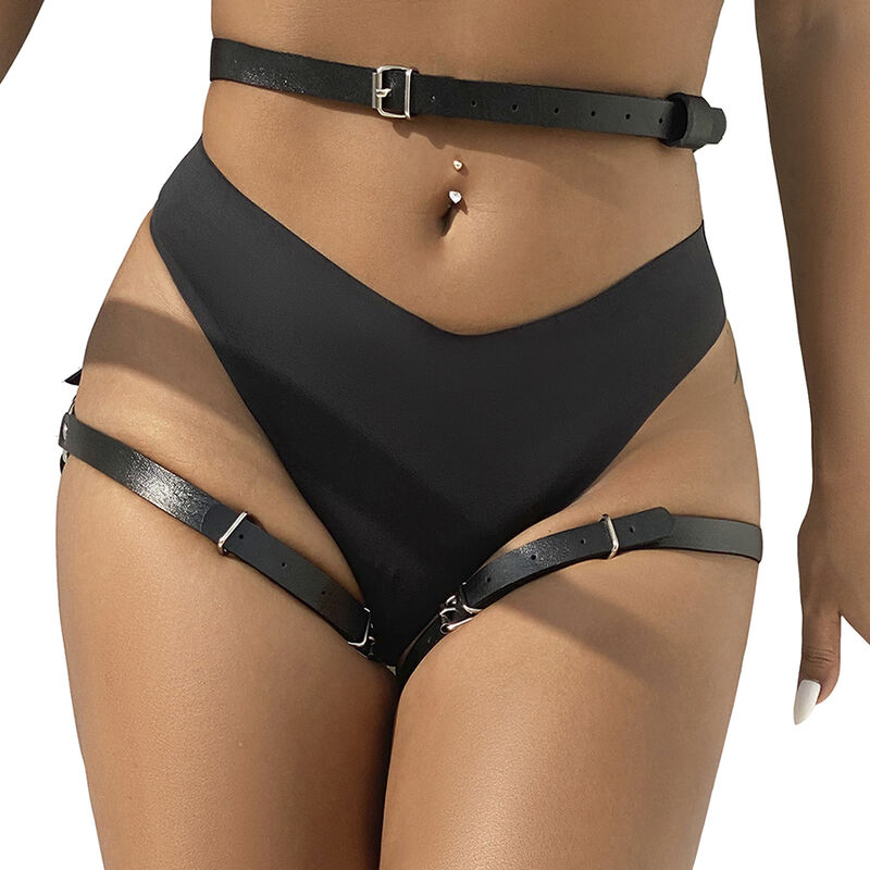 Harnais de taille et de jambes en cuir noir — SUBBLIME FETISH