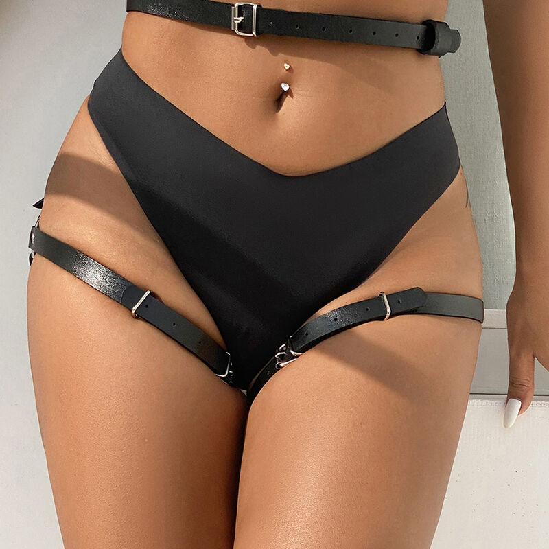 Harnais de taille et de jambes en cuir noir — SUBBLIME FETISH