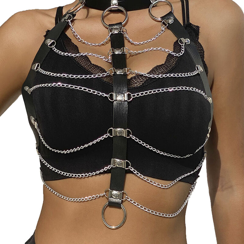 Harnais poitrine chaînes en cuir noir taille unique — SUBBLIME FETISH