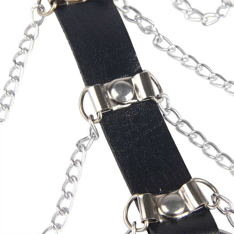 Harnais poitrine chaînes en cuir noir taille unique — SUBBLIME FETISH