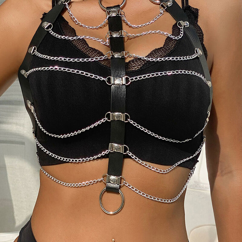 Harnais poitrine chaînes en cuir noir taille unique — SUBBLIME FETISH