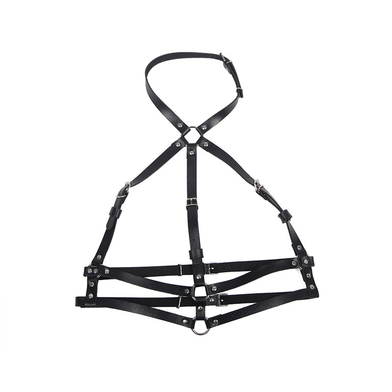 Harnais de poitrine en cuir noir avec anneau — SUBBLIME FETISH