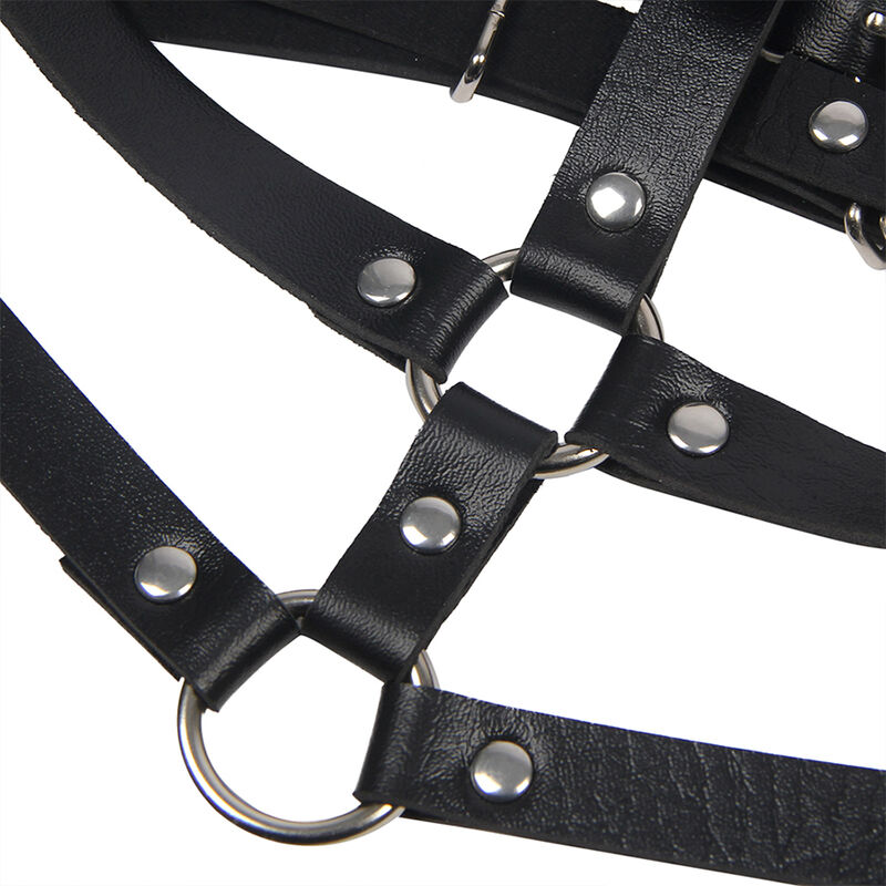Harnais de poitrine en cuir noir avec anneau — SUBBLIME FETISH
