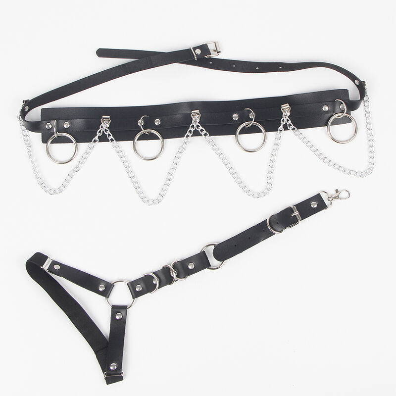 Harnais ceinture et jarretières en cuir avec détails chaîne et anneaux — SUBBLIME FETISH