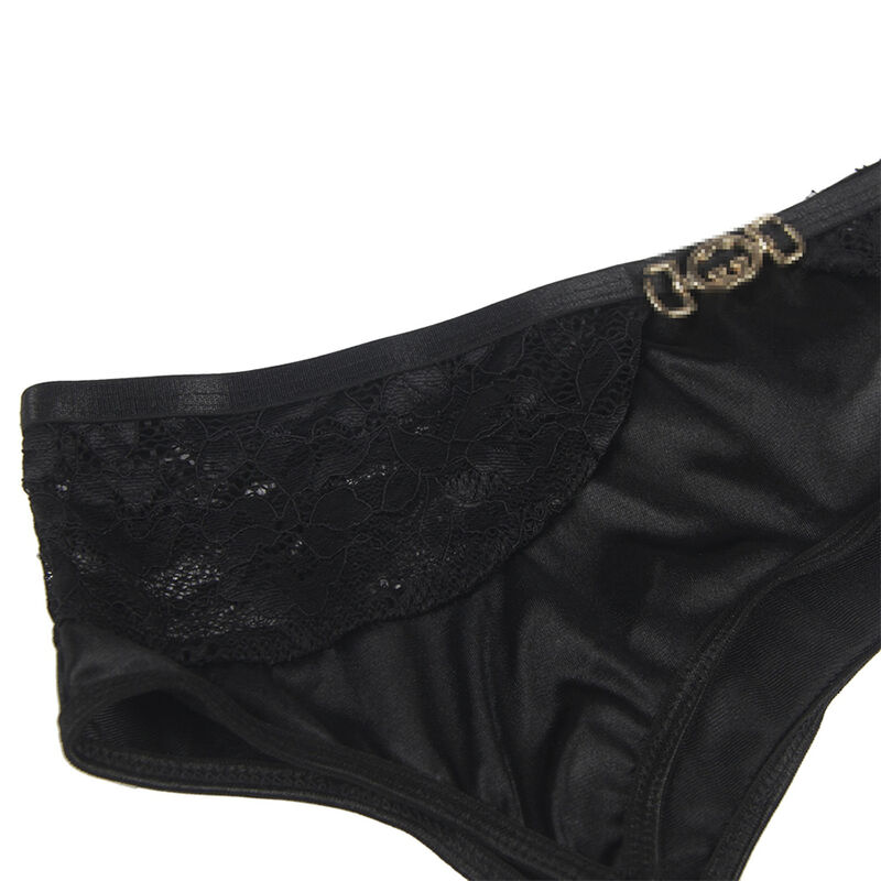 Ensemble dentelle noir 3 pièces soutien-gorge, string et jarretière — SUBBLIME SETS