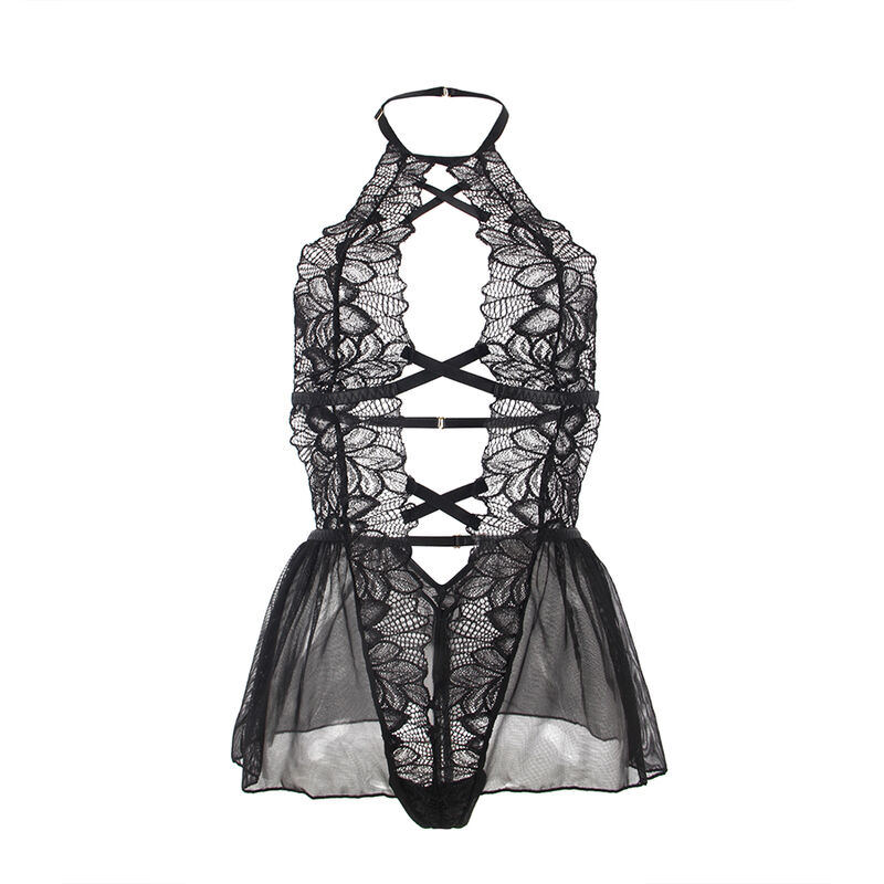 Teddy en dentelle halter dos nu noir — SUBBLIME BODIES