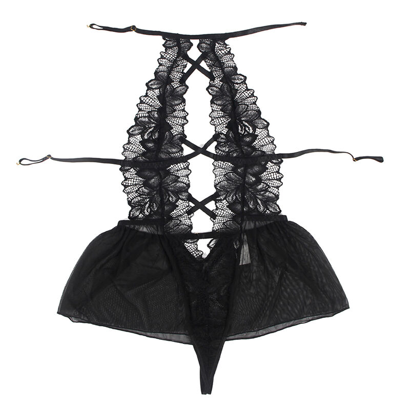 Teddy en dentelle halter dos nu noir — SUBBLIME BODIES