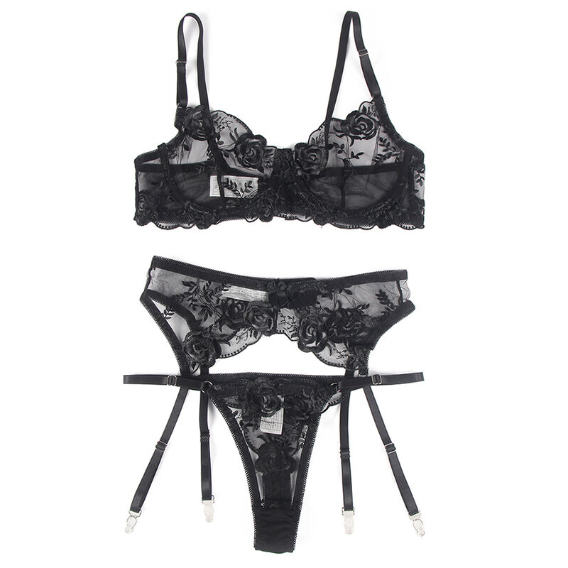 Ensemble lingerie 3 pièces imprimé floral noir — SUBBLIME SETS