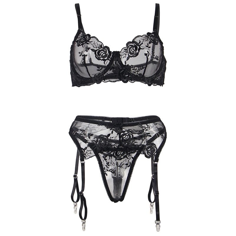 Ensemble lingerie 3 pièces imprimé floral noir — SUBBLIME SETS
