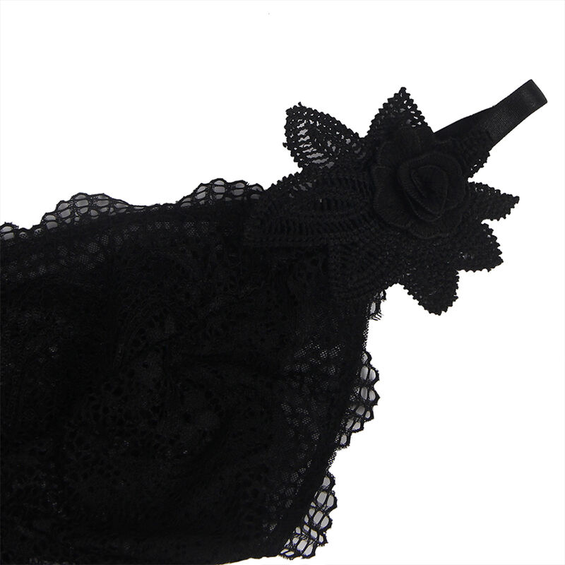 Babydoll in tulle nero con pizzo e dettaglio floreale — SUBBLIME BABYDOLLS