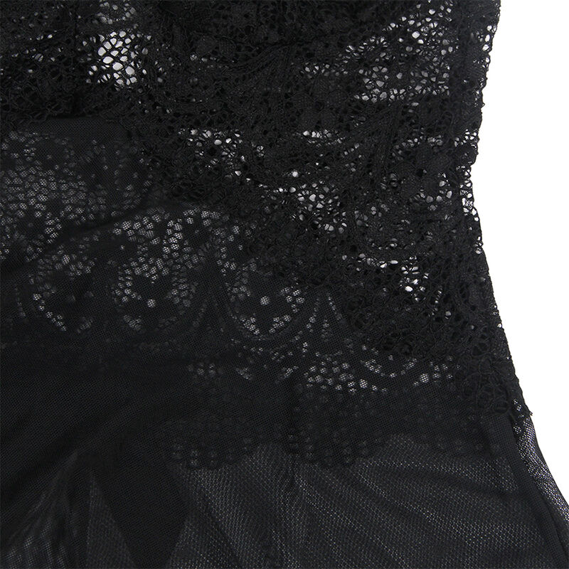 Babydoll in tulle nero con pizzo e dettaglio floreale — SUBBLIME BABYDOLLS