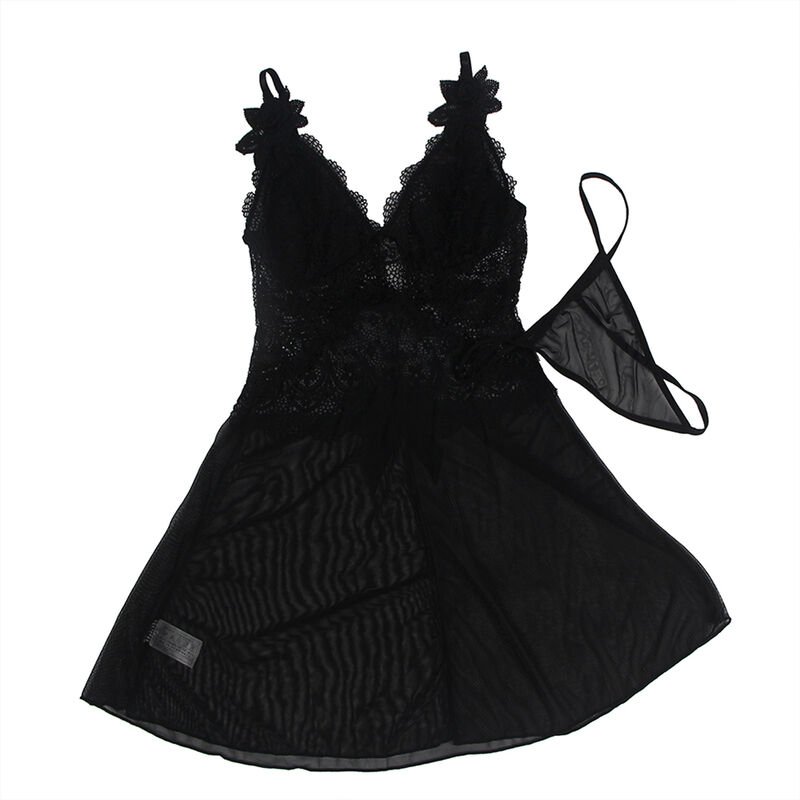 Babydoll em tule preto com renda e detalhe de flor — SUBBLIME BABYDOLLS